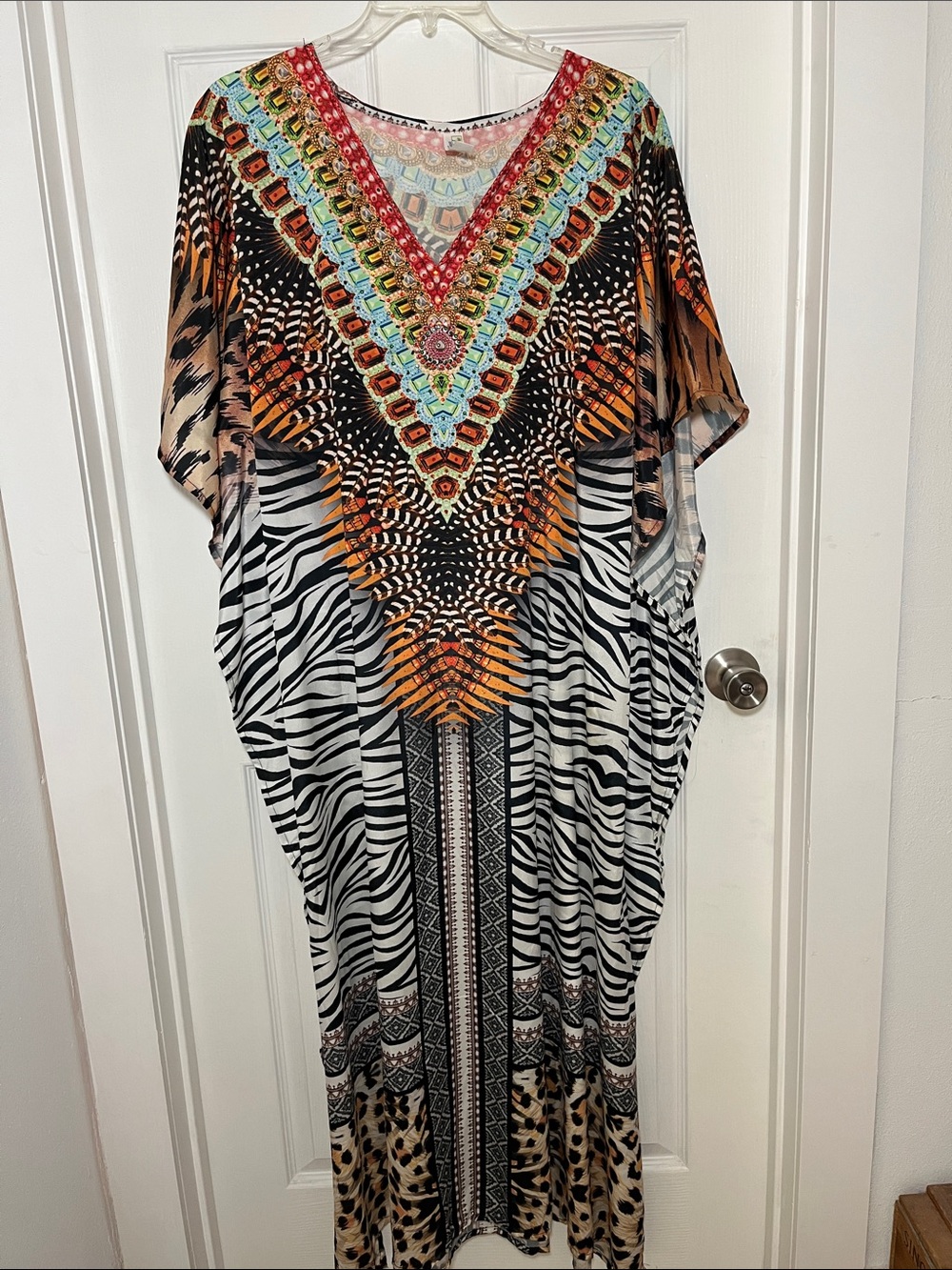India Boutique Multicolor Maxi Kaftan Dress with Zebra & Animal Print